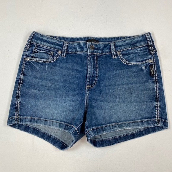 Silver Jeans Co. Elyse Denim Shorts SZ 12/L4 Medium Wash White Stitching Cuffed - Picture 1 of 8